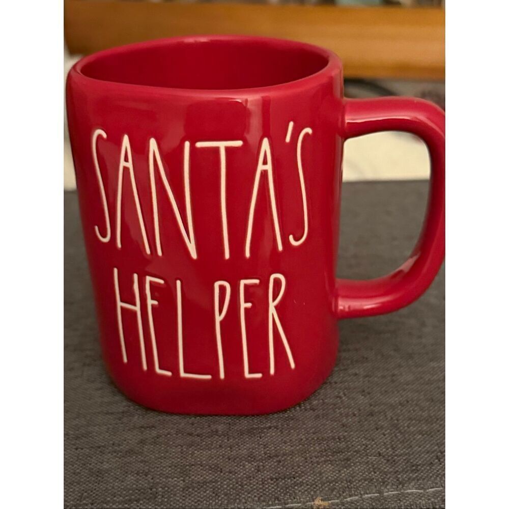 Rae Dunn Red with White LL SANTA’S HELPER Ceramic Mug